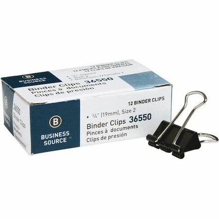 Business Source Binder Clip, Small, 3/4inW, Steel, 3/8in Capacity, Black, 12PK BSN36550